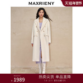 MAXRIENY精致极简落肩复古羊毛大衣外套长款 商场同款 女