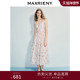 MAXRIENY优雅度假风方领钉珠提花连衣裙25夏款 千金风印花收腰长裙