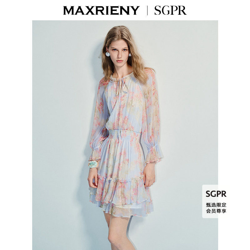 【SGPR】精致优雅感印花收腰连衣裙25夏款度假风裙子
