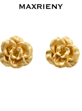 MAXRIENY金色耳钉2026年春季新款玫瑰花瓣耳环MA80EA004