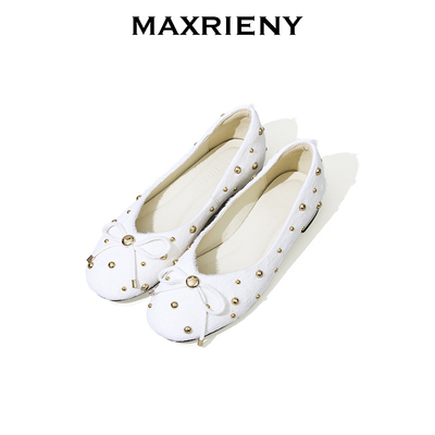 MAXRIENY白色铆钉平底鞋
