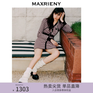 MAXRIENY名媛千金小香连衣裙千鸟格复古针织裙