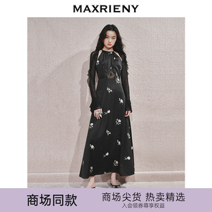 主題紀(jì)念款 MAXRIENY華麗宮廷風(fēng)玫瑰蕾絲連衣裙氣質(zhì)24秋新款