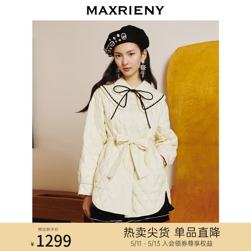 羽绒服绒外套MaxRieny撞色披肩