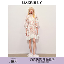 MAXRIENY欧根纱绣花连衣裙透视感设计高级气质感女装修身显瘦