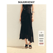 新款 MAXRIENY法式 复古感蕾丝波点长裙系带不规则半裙2025夏季