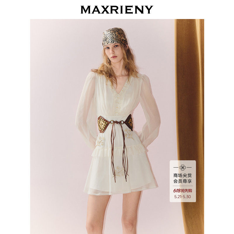 【商场同款】MAXRIENY艺术系流浪收腰连衣裙25秋款波西米亚风穿搭