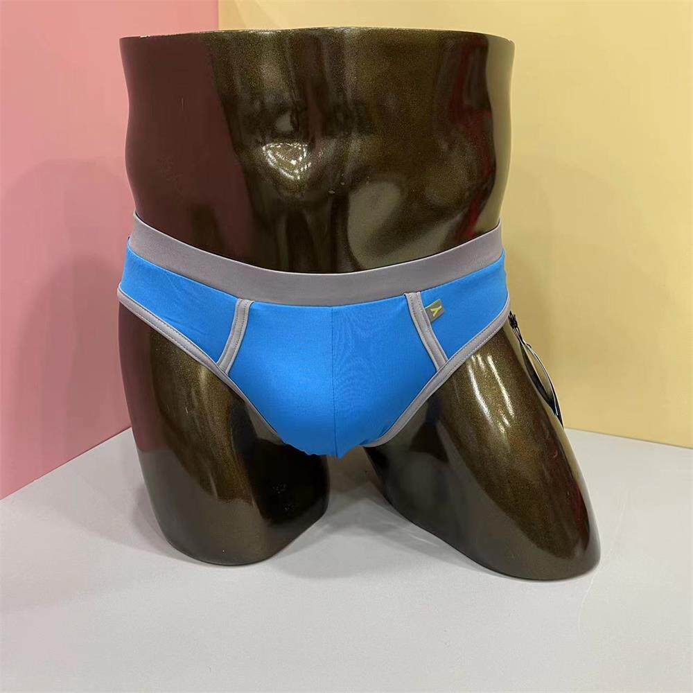 男青年运动蓝色字母印花凹凸设计中腰三角裤内裤男士