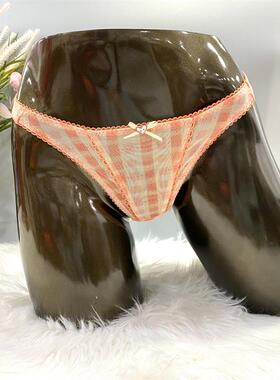 YESCODE女甜美低腰柔软舒适透气蕾丝格纹性感丁字内裤