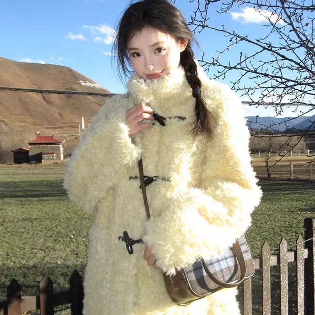 冬季女装外套牛角羊羔绒新款毛毛外套甜美女皮毛加厚一体保暖大衣