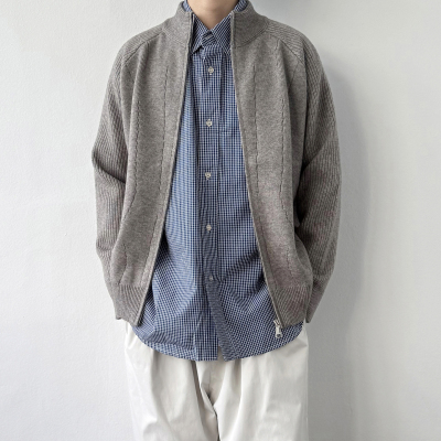 24LINE复古拉链立领针织开衫外套