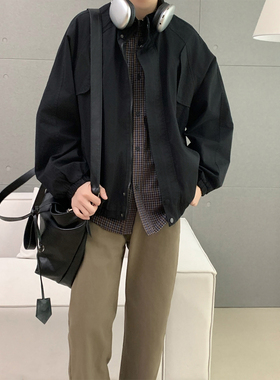 24line极简风立领夹克男黑色品质感宽松廓形通勤日常高级感外套