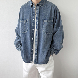 潮流百搭男士 新款 衬衣 男高级感痞帅2025秋季 24LINE浅蓝色牛仔衬衫