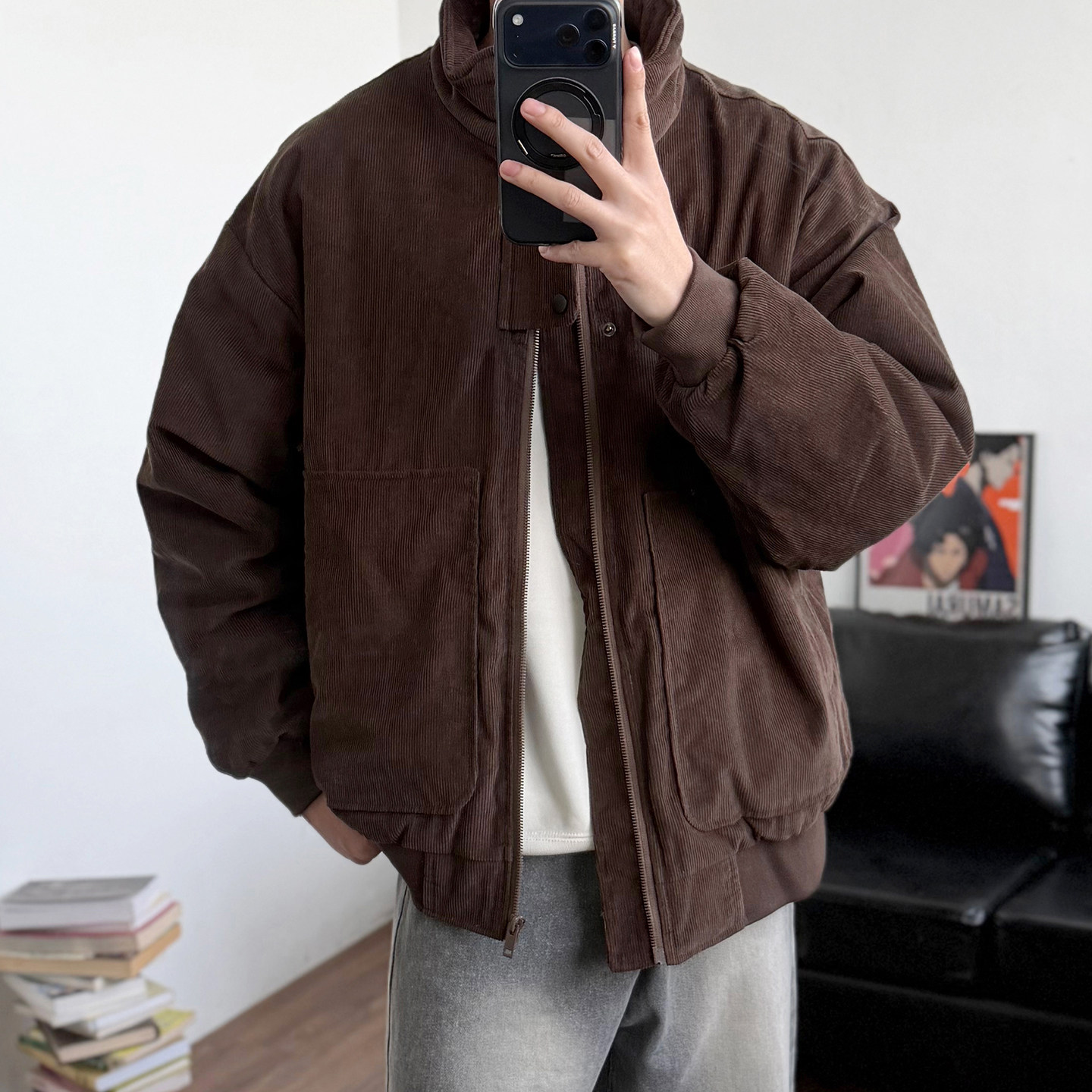 24line复古灯芯绒工装风羽绒服