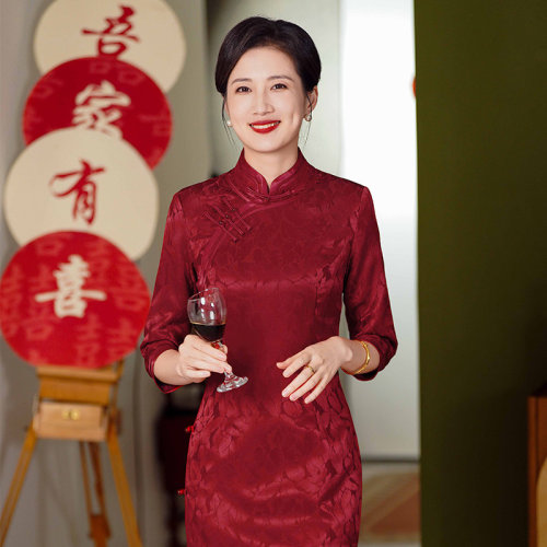 中长款婚礼复古旗袍中袖妈妈旗袍