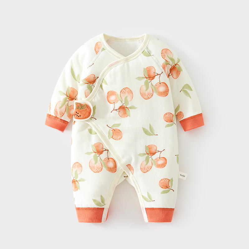 新生夹棉连体衣婴儿薄棉无骨哈衣秋冬纯棉初生和尚服爬服宝宝衣服