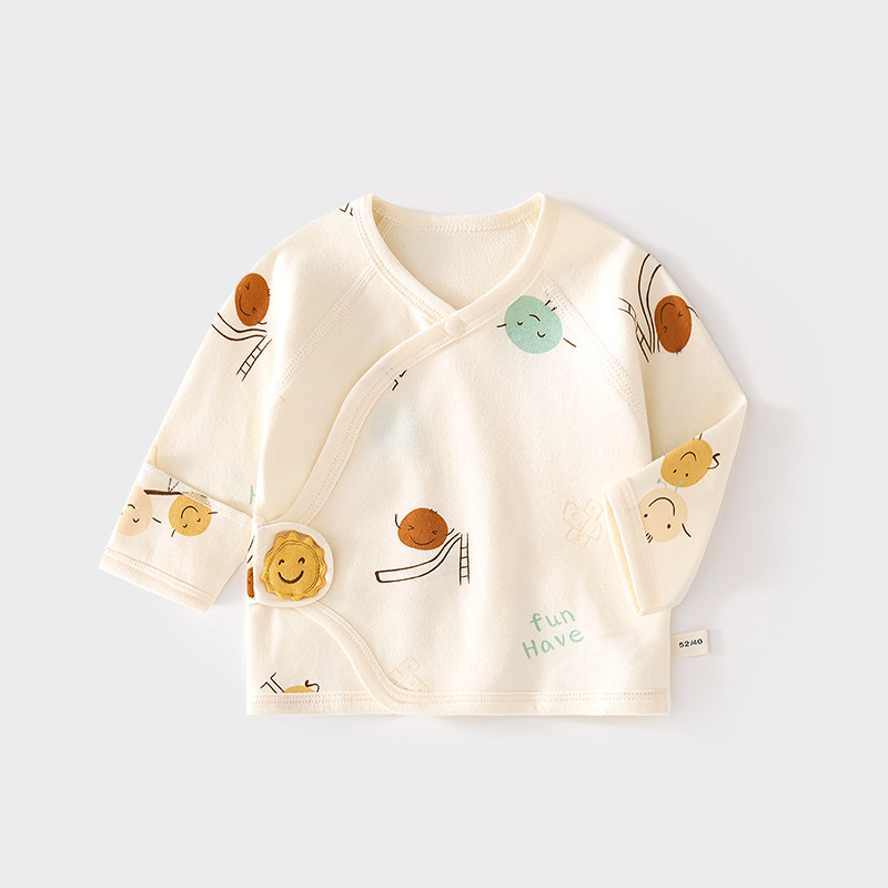 新生婴儿半背内衣服无骨纯棉春秋款魔术贴睡衣满月和尚服宝宝上衣