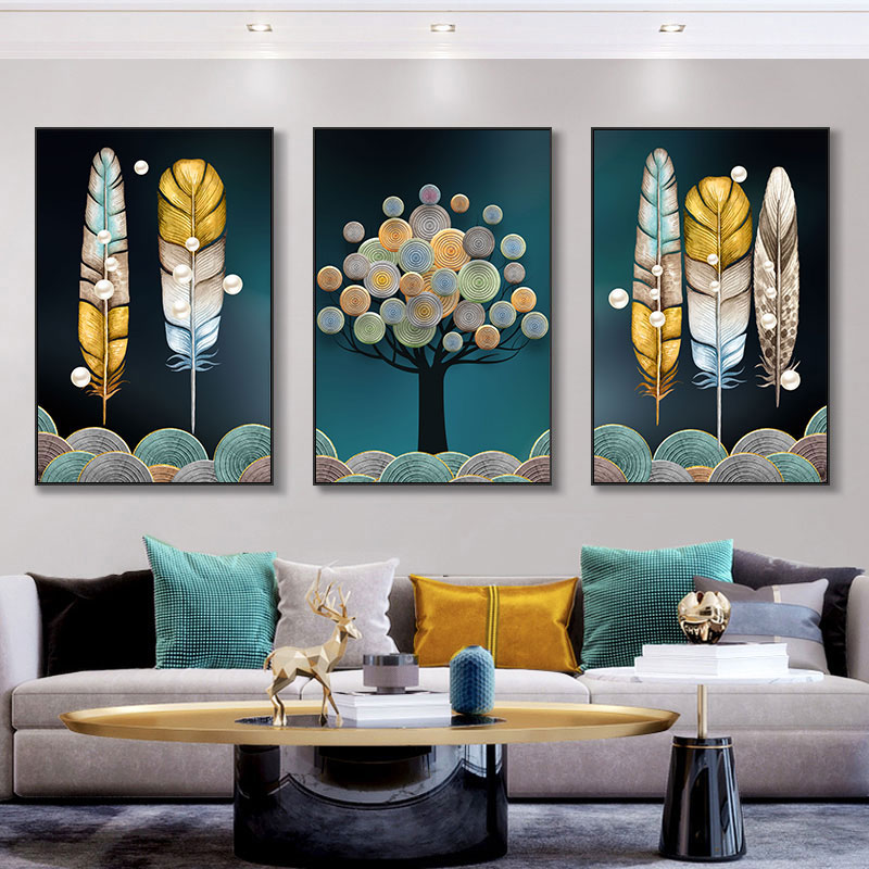 2025新款客厅线绣三联画十字绣简单轻奢手工自己刺绣卧室大气简约