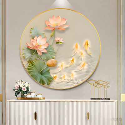 高级招财荷花九鱼图2026新款客厅5D钻石画满钻十字绣荷花卧室餐厅