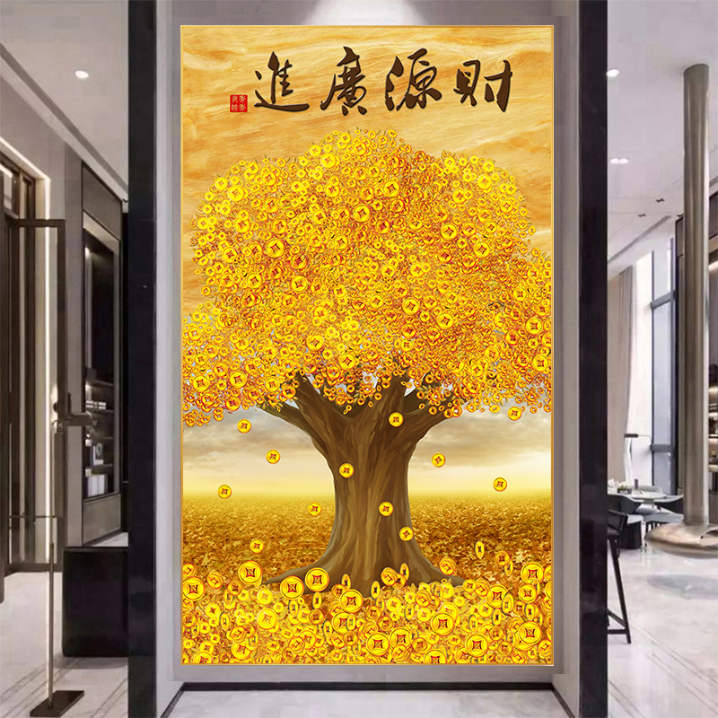 招财进宝发财树十字绣2025新款线绣客厅手工刺绣简约现代财源广进