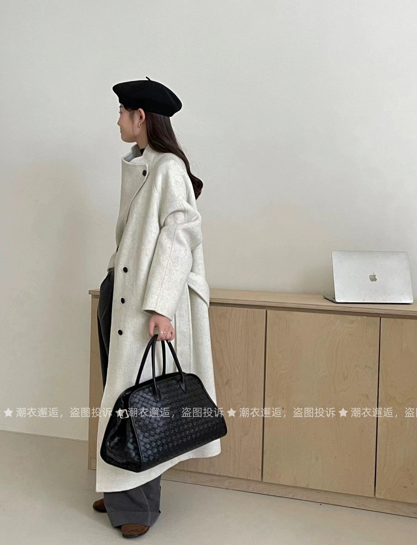 2024秋季新款立领斜扣单排扣双面羊毛大衣长款系带显瘦气质外套女