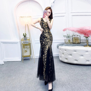 出租赁高端大气气场女王新款高贵气质鱼尾年会主持人宴会晚礼服裙