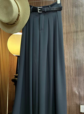 莱赛尔冰丝休闲阔腿裤显瘦气质休闲裤高腰时尚百搭女士夏季黑色