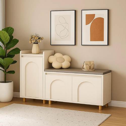 入户换鞋凳鞋柜坐凳一体门口家用鞋架子奶油风进门走廊玄关穿鞋凳