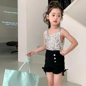 儿童亮片日系亮片吊带背心百搭辣妹演出吊带女童学生闪亮亮片吊带