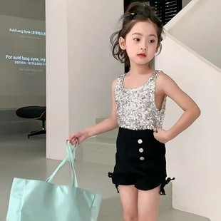 儿童亮片日系亮片吊带背心百搭辣妹演出吊带女童学生闪亮亮片吊带