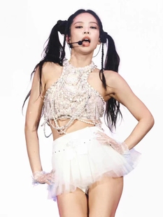 韩国女团 Blackpink金智妮同款演出服钻背心透视网纱裙爵士舞台装