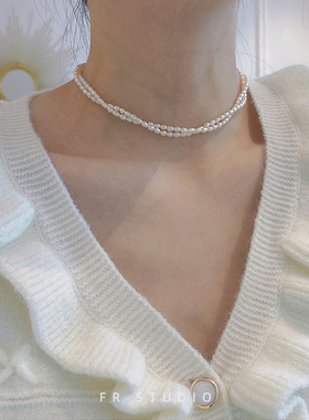 稀有强光小粒珍珠项链女14K包金锁骨链气质串珠链女士项链