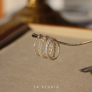 罕见极小2mm天然淡水小珍珠戒指戒子叠带美国14k包金不褪色不掉皮