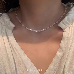 爆闪罕见2mm极细14k包金奥地利施家水晶项链choker锁骨链叠戴精致