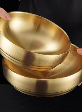 韩国冷面碗金色不锈钢泡面碗拉面碗双层韩式拌饭碗大汤碗螺丝粉碗