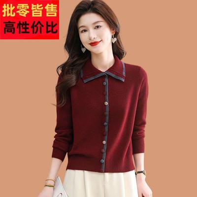 安可拉红色毛衣女秋冬2025新款高领彩扣翻领内搭上衣羊毛打底小衫