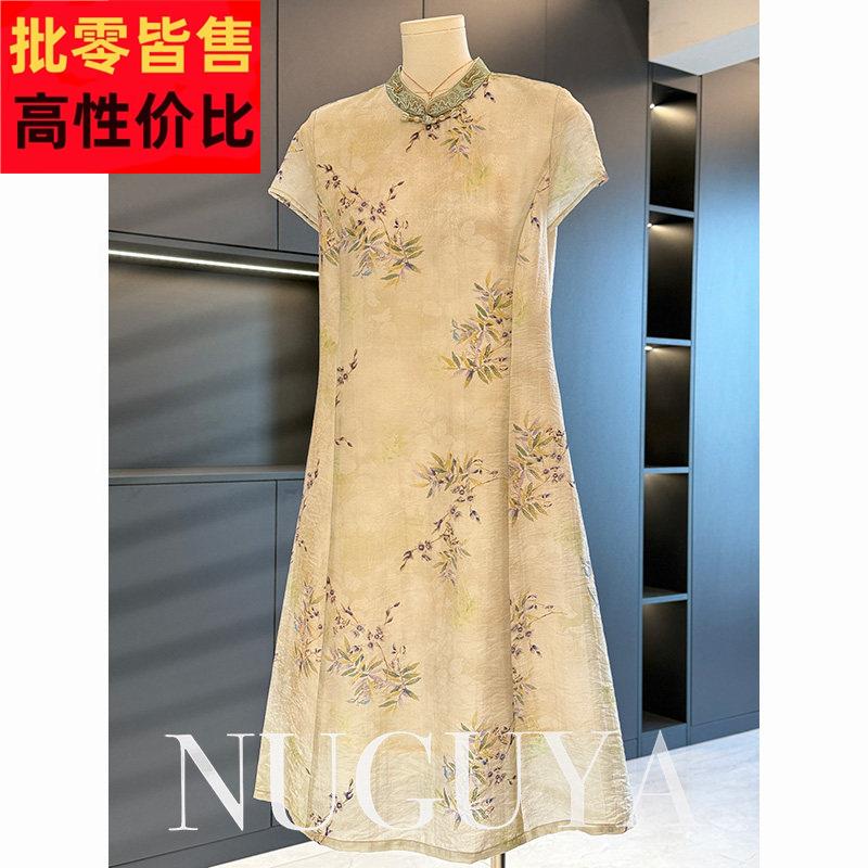 覆古中国风妈妈装雪纺洋装女中长版夏装新款显瘦气质中老年裙子
