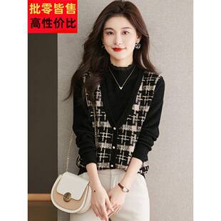 半高领毛衣女款2025新款宽松显瘦假两件针织衫上衣内搭羊毛打底衫