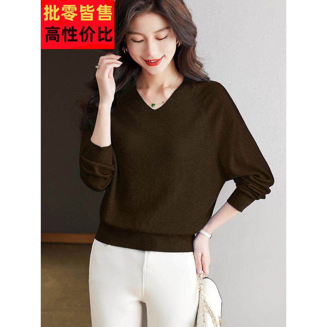 22款4秋TJL季新套头针织0衫薄款毛衣女蝙蝠衫短款宽松洋时尚打底