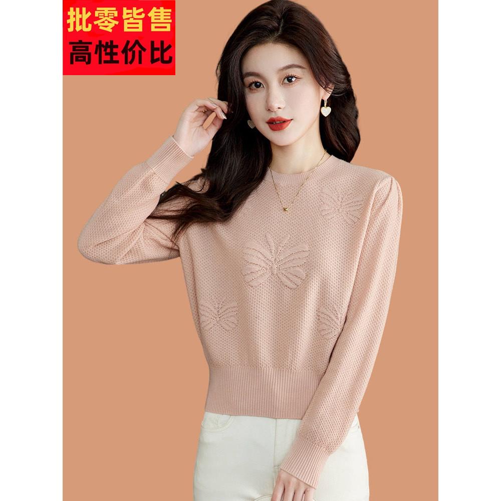 小毛衣女士春秋季2025BVH腰年毛新的超短高羊针织底衫上衣衬与裙