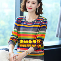 Mom's autumn mulberry silk T-shirt, large size striped knitted base, unique, beautiful and fashionable little shirt, 2023 women's top thumbnail 4