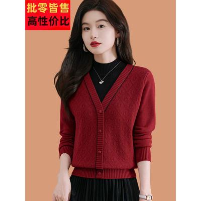 假两件上衣女时尚洋气2025新款爆款内搭红色毛衣秋冬款羊毛打底衫