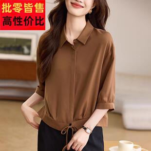 衬 设计感超好气看中衣袖 高级感质黑ACM蚕丝衬衫 上衣女春夏色新款