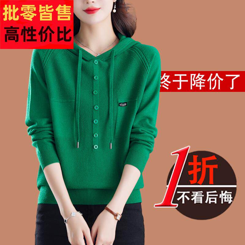 春秋连帽卫衣女款2025年新款爆款毛衣今年超火春装带帽羊毛针织衫