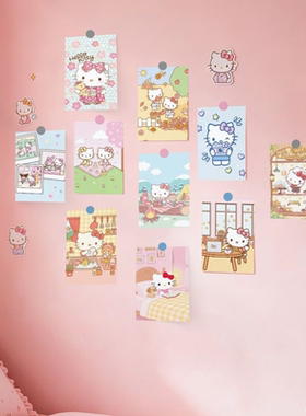 30张Hello Kitty凯蒂猫海报墙贴ins可爱卡通动画拍照背景墙素材纸