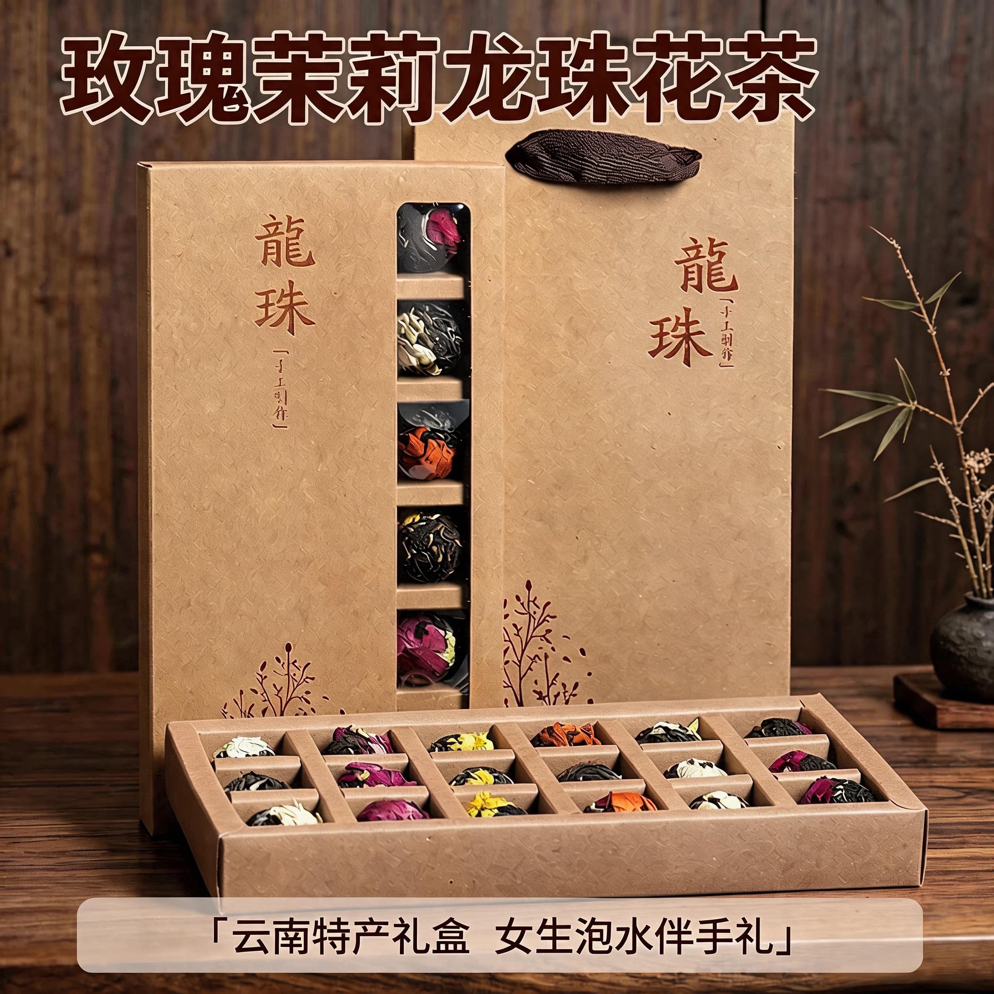 龙珠花茶云南普洱茶手作生茶玫瑰茉莉菊花花草茶礼盒装泡水伴手礼