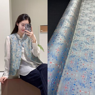 新品爆款两色点翠凤冠百分百老宋锦面料新中式上衣马甲旗袍布料