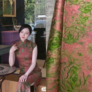 高定系列23姆米真丝红云纱面料透空花罗提花桑蚕丝连衣裙旗袍布料