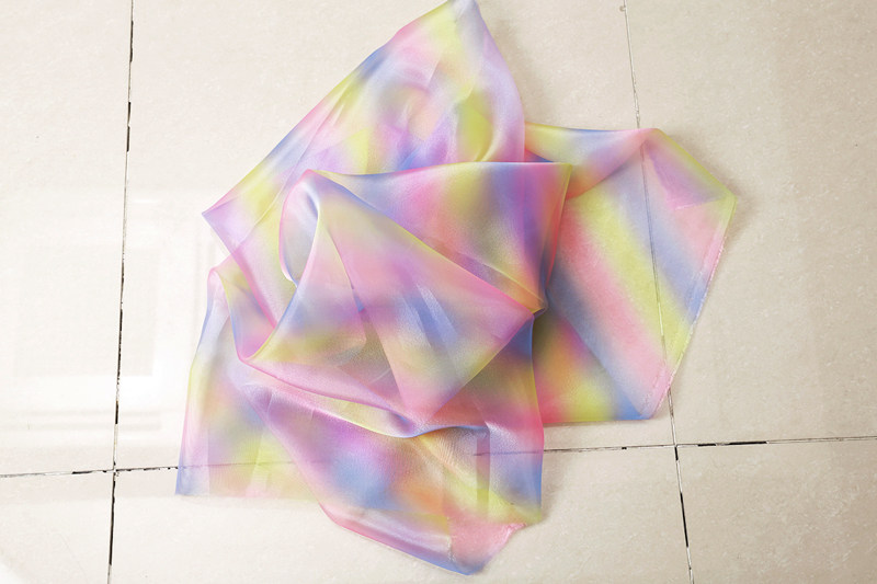 韓國 印花欧根纱彩虹纱  透明硬纱面料服装窗帘连衣裙 布料