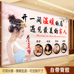 养生馆背景墙装 饰画养生之道海报拔罐按摩刮痧经络足疗写真艾灸图